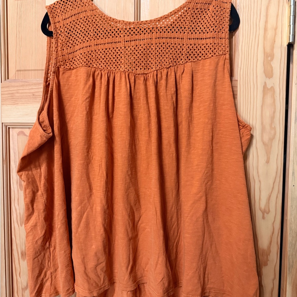 belk Burnt Orange Crochet Yoke Tank Top